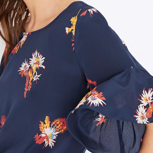 Madewell Silk Ruffle-Sleeve Top in Cactus Flower - Picture 2 of 7
